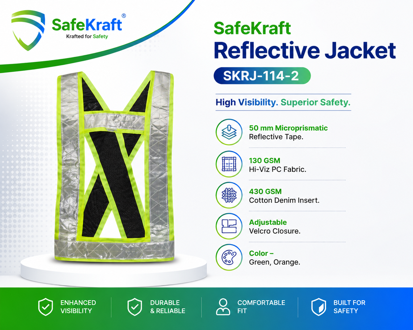 skrj 114-2 SafeKraft SKRJ-114-2 reflective safety jacket with 50 mm microprismatic reflective tape