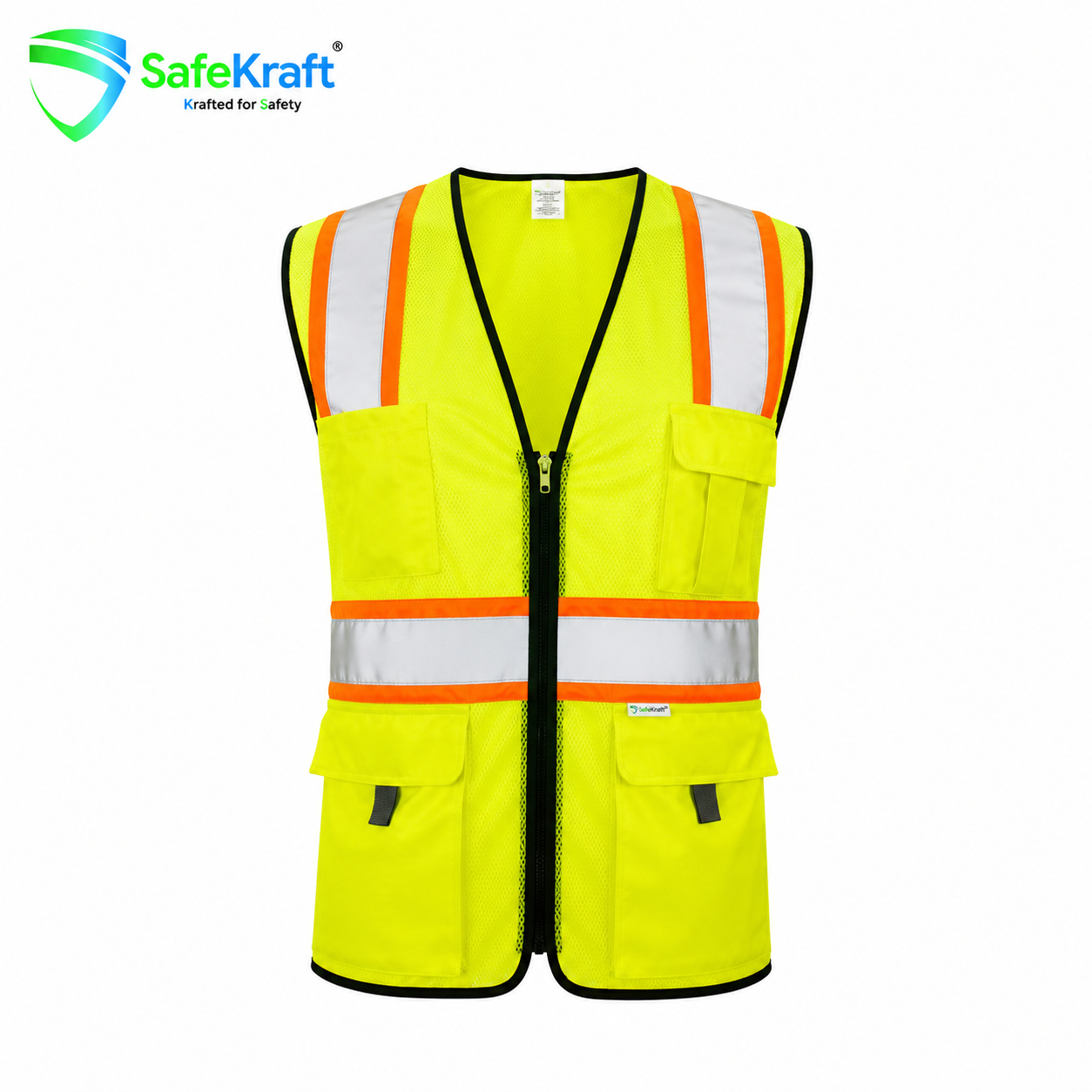 SafeKraft Green Reflective Safety Jacket SKRJ-118-2 - Image 2