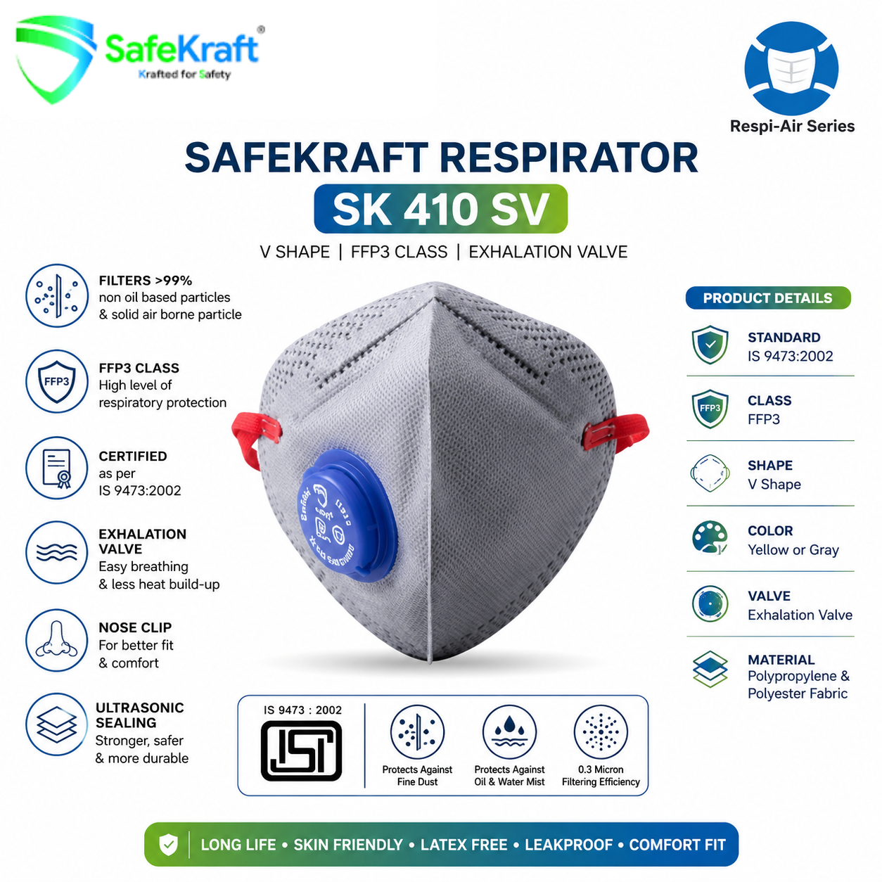 SAFEKRAFT RESPIRATOR – SK 410 SV SK 410 SV Respirator FFP3 industrial respiratory protection mask