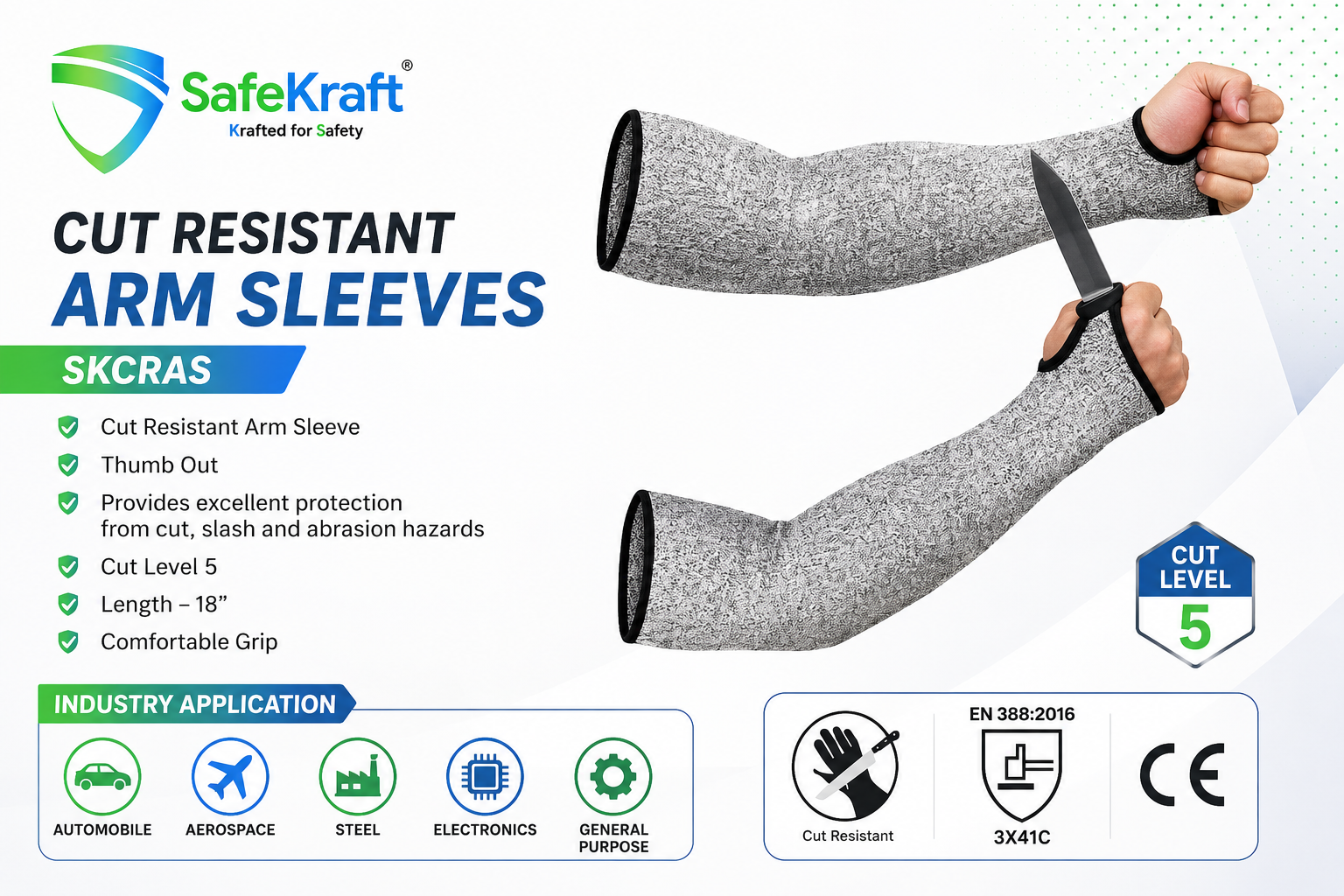 SafeKraft Cut Resistant Arm Sleeves – SKCRAS SafeKraft Cut Resistant Arm Sleeves SKCRAS