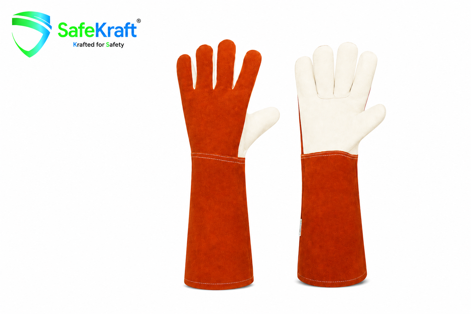 SafeKraft Kevlar Leather Hand Gloves SKPKG-1601 – 16-inch heat-resistant safety gloves