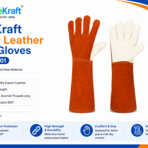 SafeKraft Kevlar Leather Hand Gloves SKPKG-1601 – 16-inch heat-resistant safety gloves