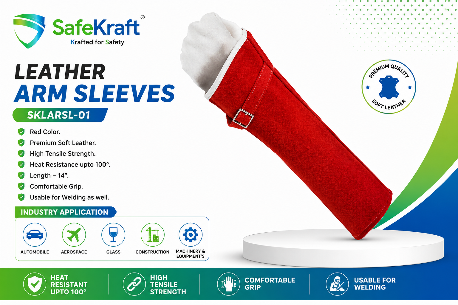 SafeKraft Leather Arm Sleeves – SKLARSL-01 SafeKraft Cut Resistant Arm Sleeves SKCRAS