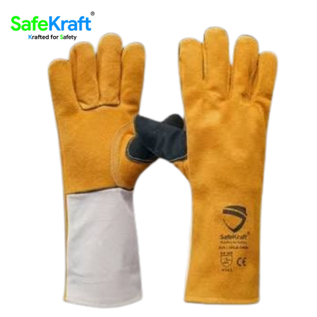 SafeKraft Leather Hand Gloves SKLG-1406 yellow leather safety gloves