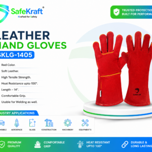 SafeKraft SKLG-1405 Industrial Leather Gloves – Red Leather Safety Gloves for Welding and Industrial Work