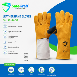 SafeKraft Leather Hand Gloves SKLG-1406 yellow leather safety gloves