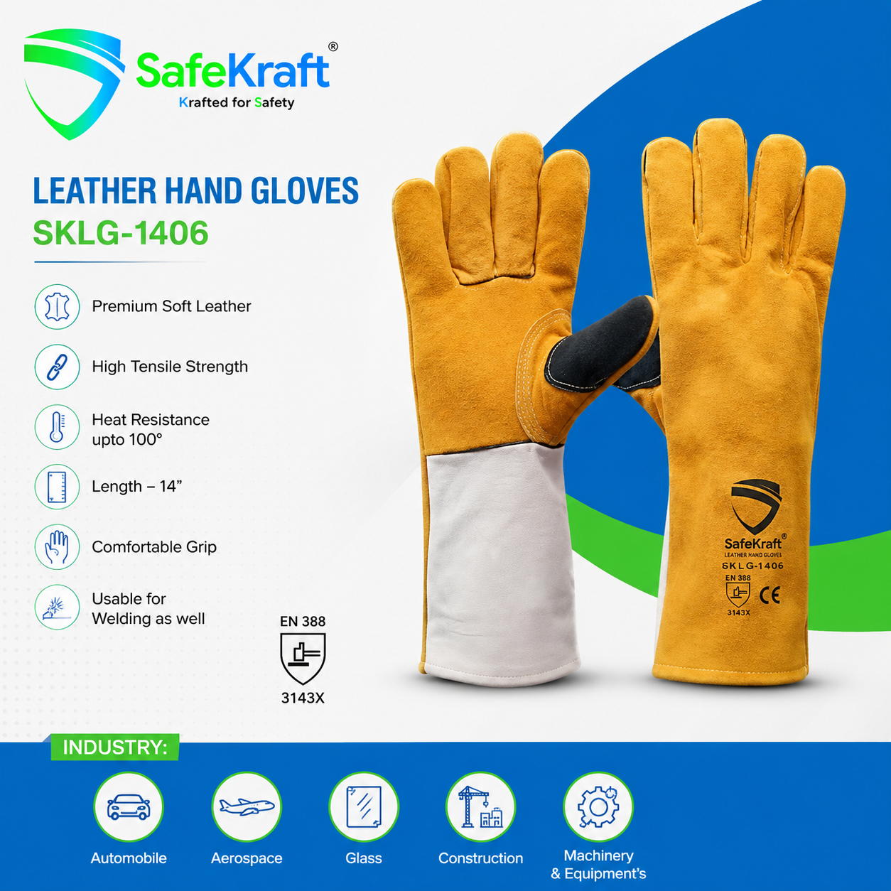 SafeKraft Leather Hand Gloves – SKLG-1406 SafeKraft Leather Hand Gloves SKLG-1406 yellow leather safety gloves