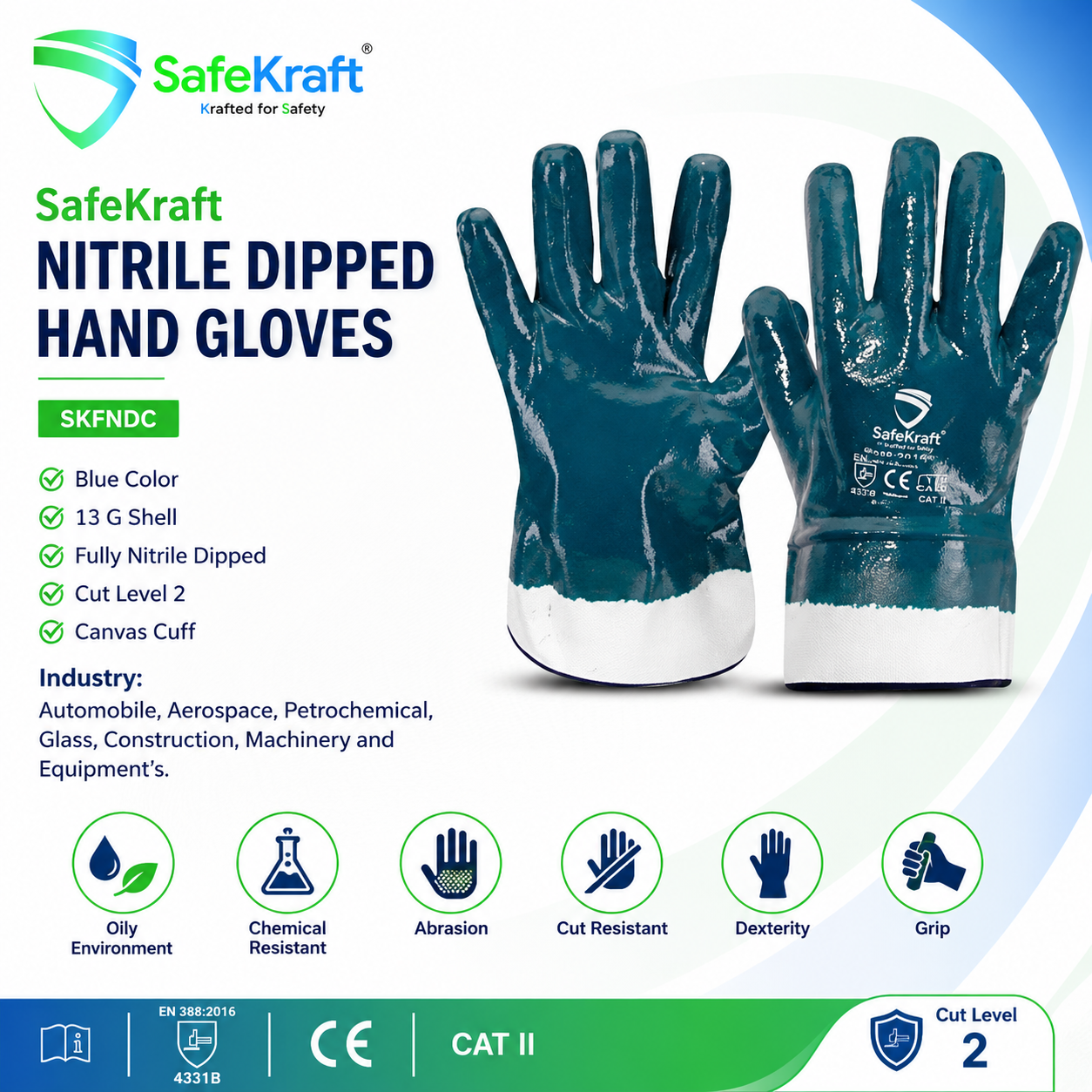 SafeKraft Nitrile Dipped Hand Gloves – SKFNDC SafeKraft SKFNDC Nitrile Dipped Hand Gloves