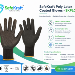 SafeKraft Poly Latex Coated Gloves SKPLC with 13G poly shell and latex crinkle coating