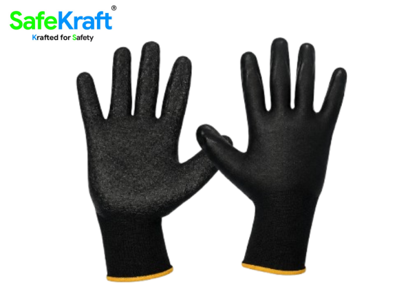 SafeKraft Poly Latex Coated Gloves SKPLC with 13G poly shell and latex crinkle coating