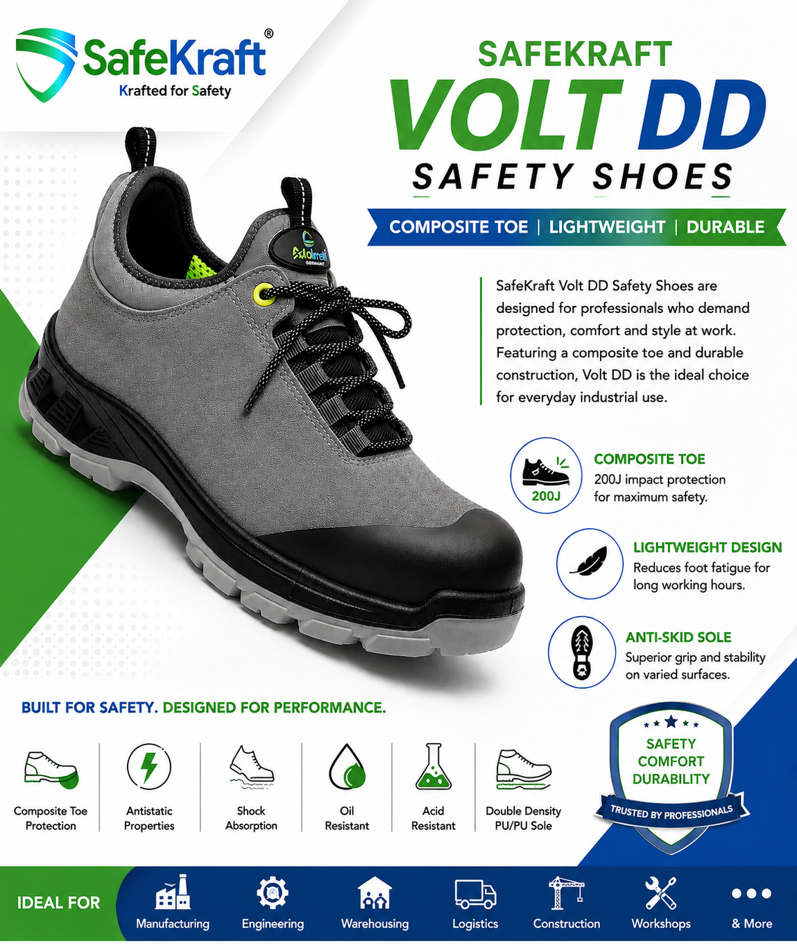 Volt DD Safety Shoes -SafeKraft Composite Toe Volt DD Safety Shoes | SafeKraft Composite Toe