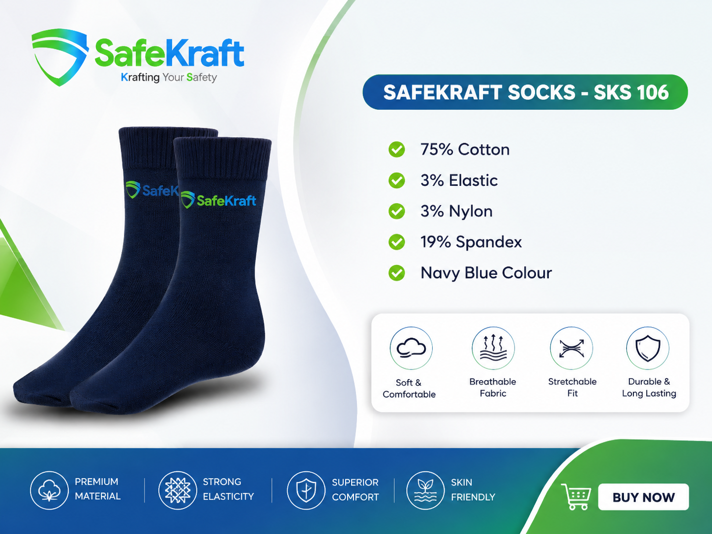 safekraft socks sks 106 SafeKraft Socks SKS 106 navy blue cotton work socks